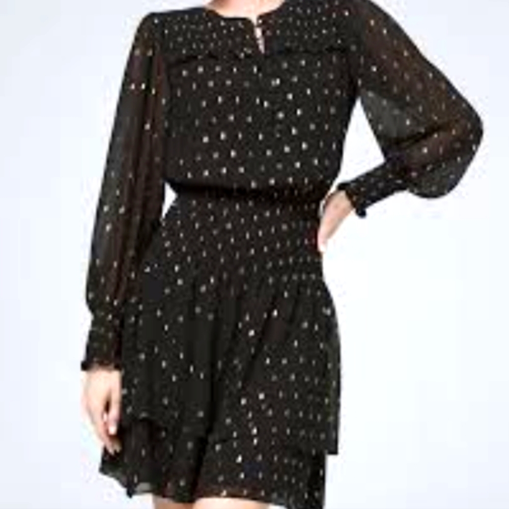 White House Black Market Black + Gold Smocked Blouson Dress - Size M